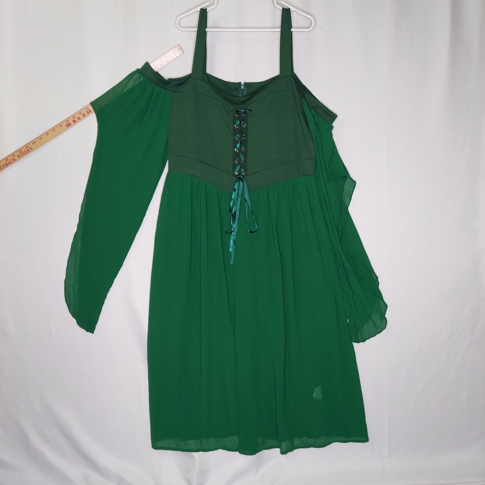 Fairycore Whimsigoth Dress 4XL Green Lace-Up Strappy Cold Shoulder‎ Renaissance - Picture 4 of 13